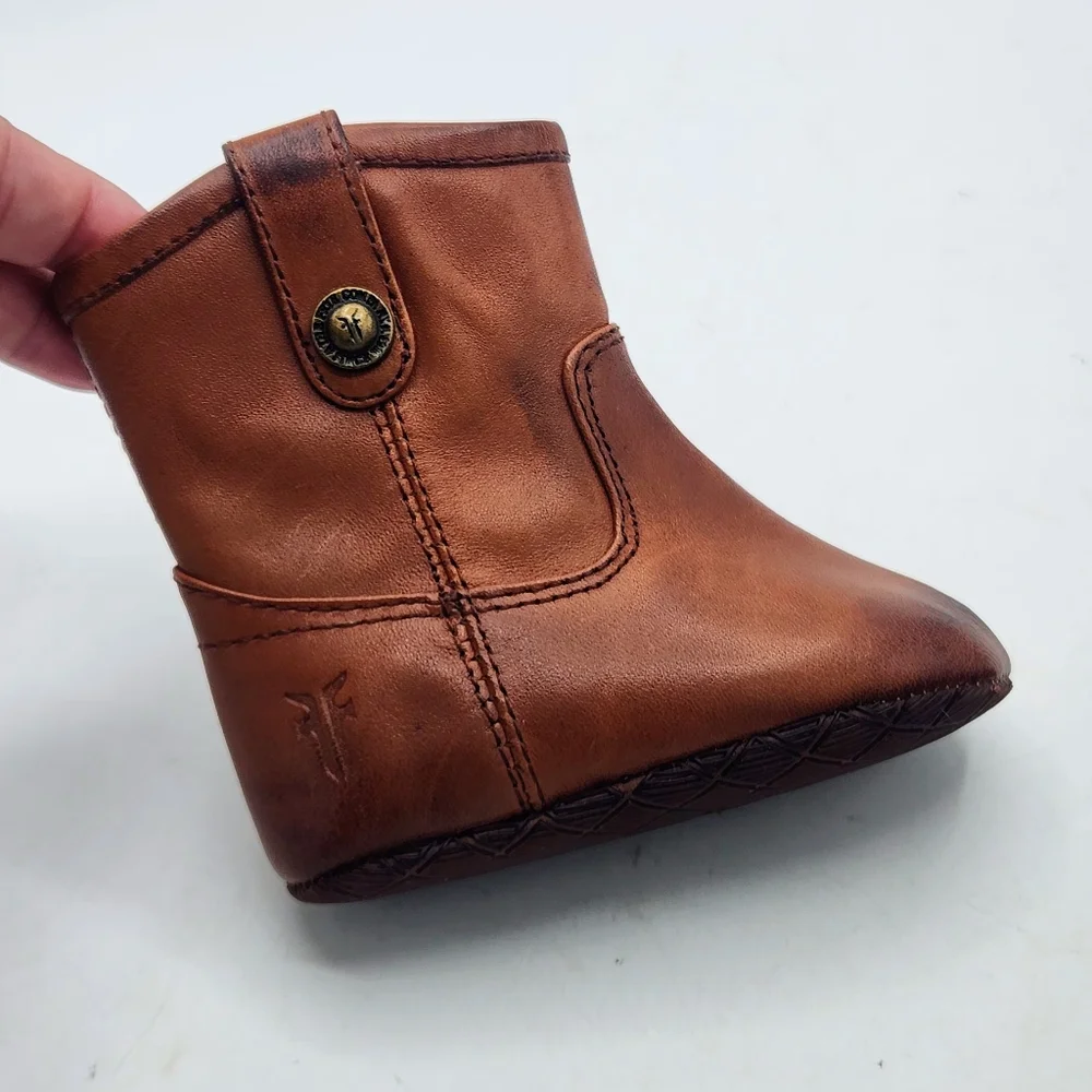 Frye Cognac Leather Infant Baby‎ Soft Sole Crib Shoes Booties Size 1 (YTH1)